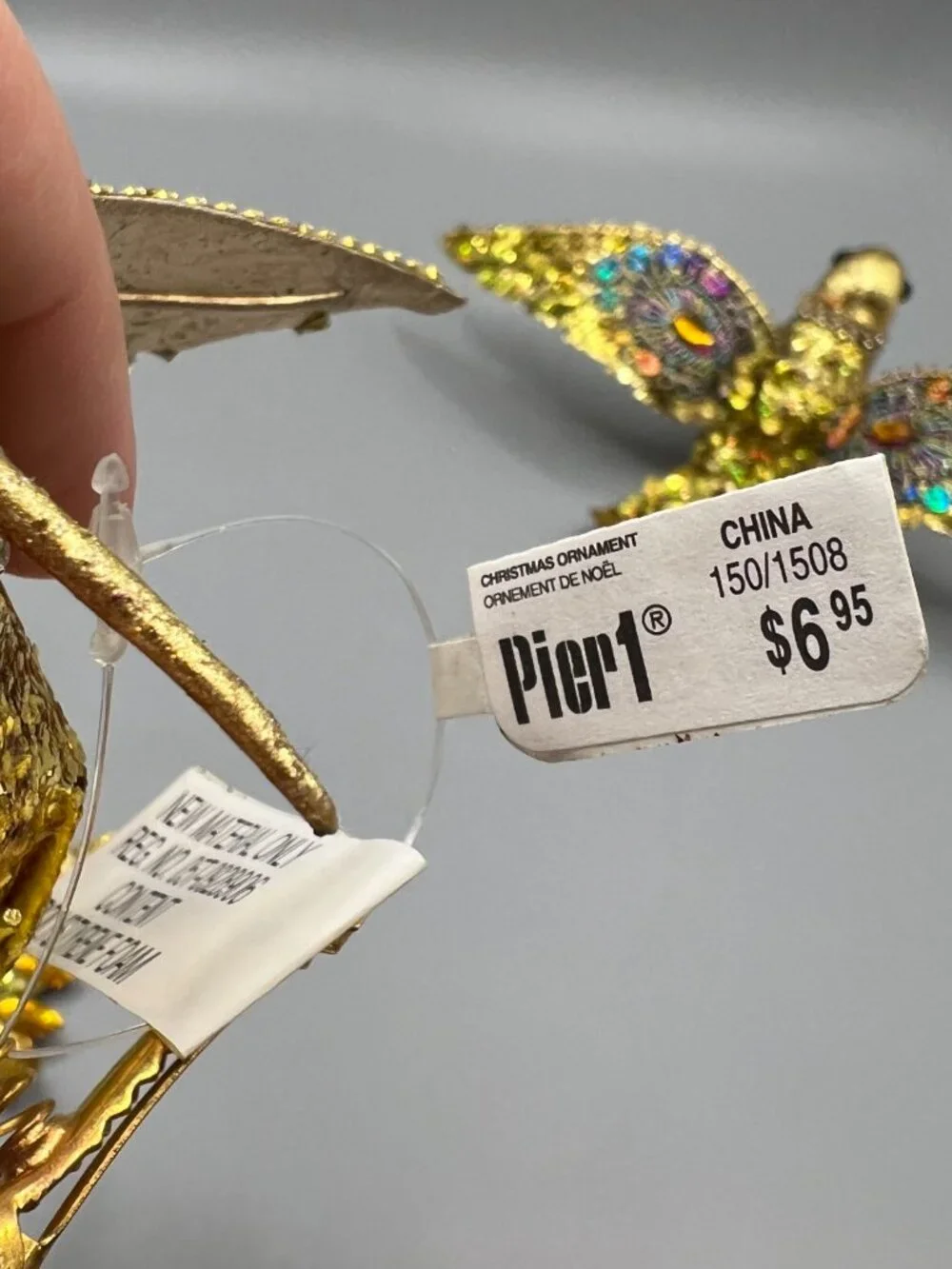 Pier 1 Hummingbird Clip On Ornament Red/Gold Sequins Rhinestone Lot of 3 Glitter